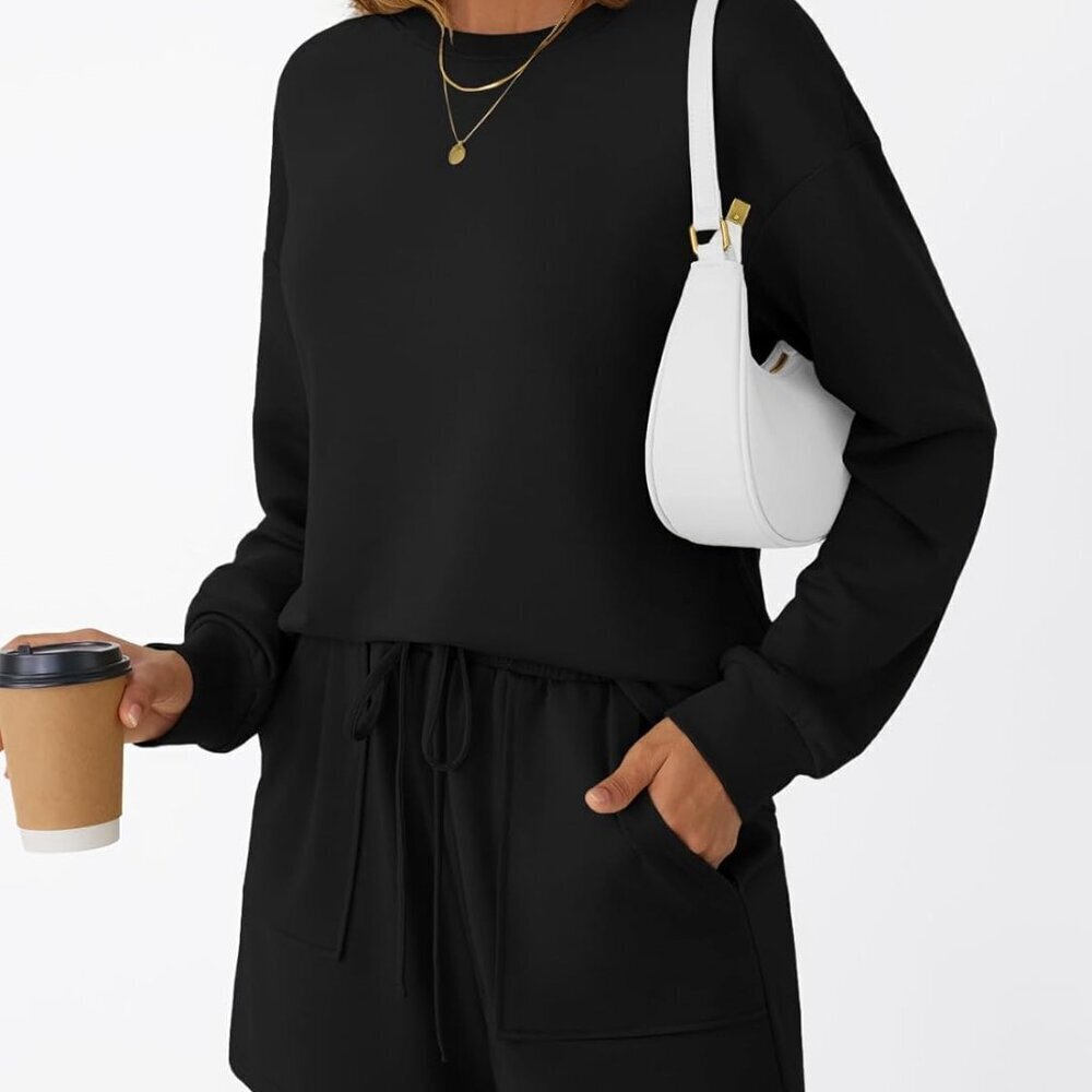 Women Lounge Sets Two Piece Sweat Shorts Pajama Outfits Fall 2025 - Picture 3 of 5